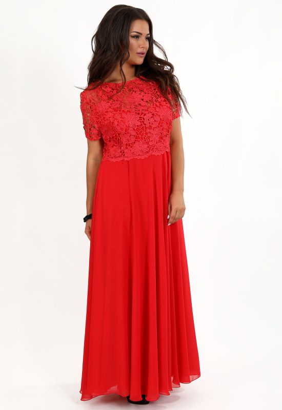 G 2157 Платье вечернее с кружевным верхом (красный)