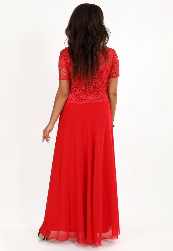 G 2157 Платье вечернее с кружевным верхом (красный)