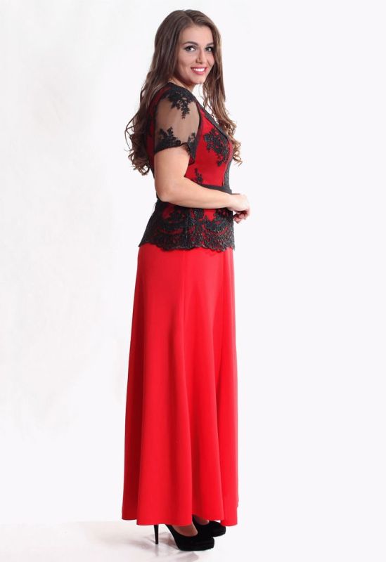 G 2168 A Платье вечернее с юбкой годе и баской из гипюра (черный/красный)