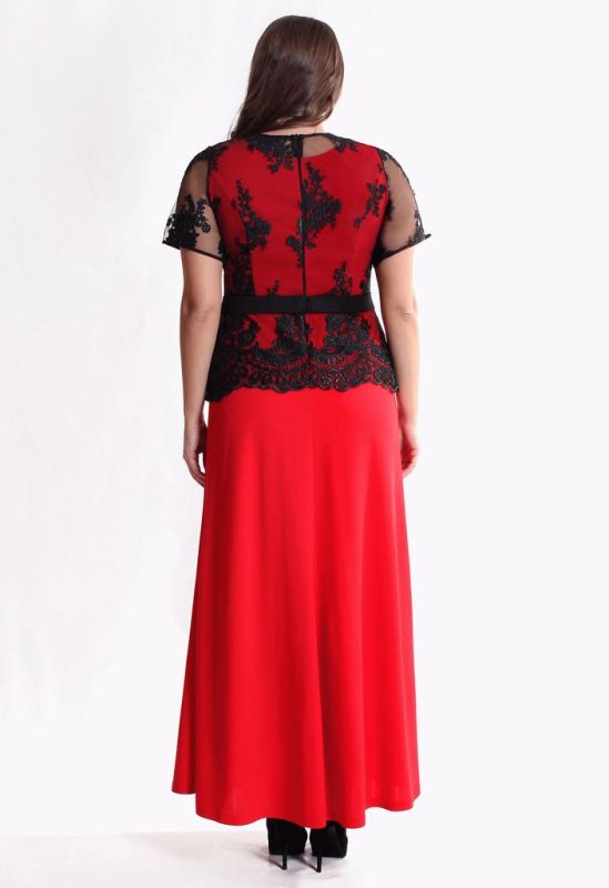 G 2168 A Вечірнє плаття зі спідницею роке і баскою з гіпюру (чорний/червоний)