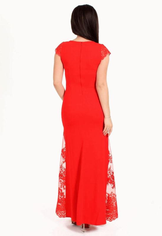 G 2180 Платье вечернее со вставками из гипюра (красный)