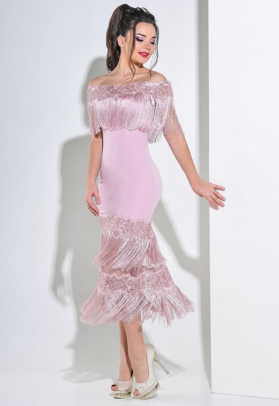 G 2198 Платье вечернее с бахромой (розовый)
