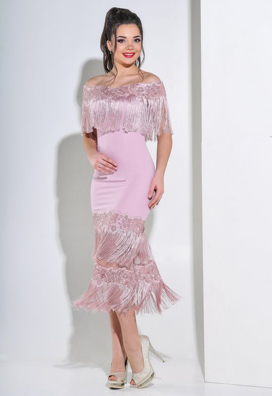 G 2198 Платье вечернее с бахромой (розовый)