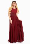 G 2200 Платье вечернее в виде гипюрового топа и шифоновой юбки (бордовый)