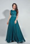 G 2200 Платье вечернее в виде гипюрового топа и шифоновой юбки (зеленый)