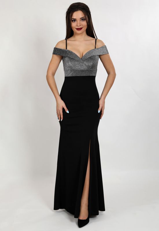 G 2218 Платье вечернее с люриксовой горловиной (черный)