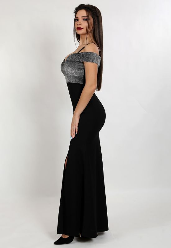 G 2218 Сукня вечірня з люриксовою горловиною (чорний)