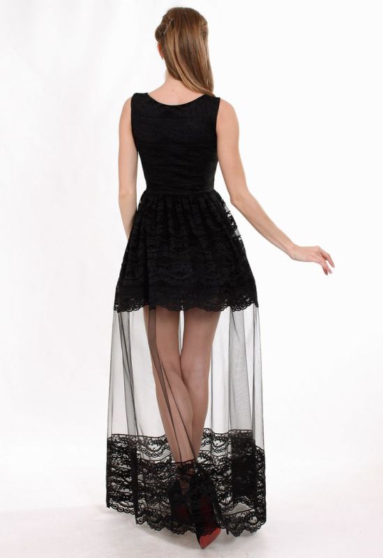 G 2219 Сукня вечірня з мереживом шантильї та вставкою із сітки (чорний)