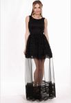 G 2219 Платье вечернее с кружевом шантильи и вставкой из сетки (черный)