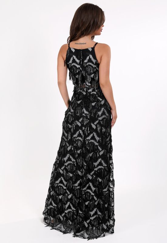 G 2258 Вечірня сукня з тканини з бахромою у вигляді паєтки (чорний/срібний)