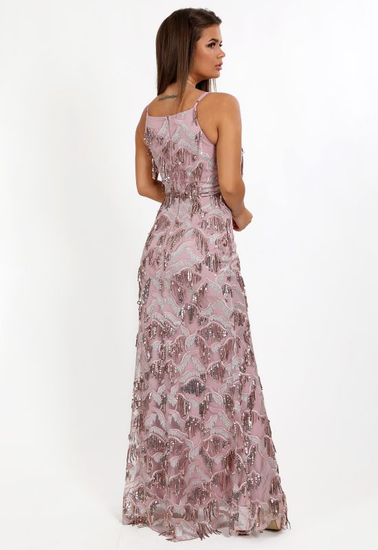 G 2258 Платье вечернее из ткани с бахромой в виде паетки (розовый)