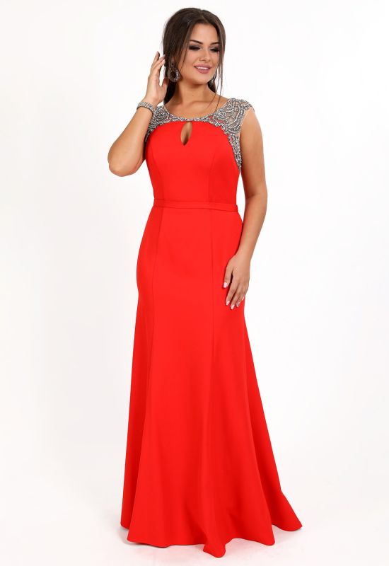 G 2277 Платье вечернее с вышивкой камнями (красный)
