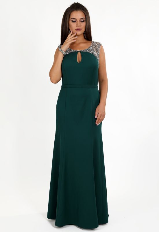 G 2277 Платье вечернее с вышивкой камнями (зеленый)