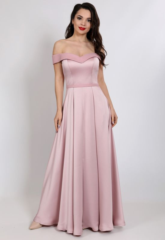 G 2280 Платье вечернее из струящегося матового атласа с разрезом (розовый)