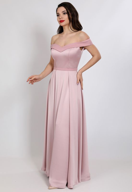 G 2280 Сукня вечірня з матового атласу, що струмує, з розрізом (рожевий)