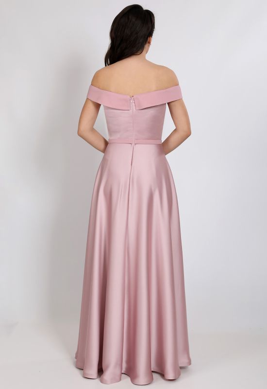 G 2280 Платье вечернее из струящегося матового атласа с разрезом (розовый)