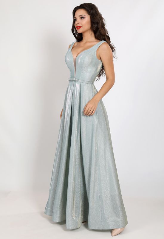 G 2282 2 Платье вечернее из сияющего люриксового трикотажа с V-образным вырезом (оливковый)
