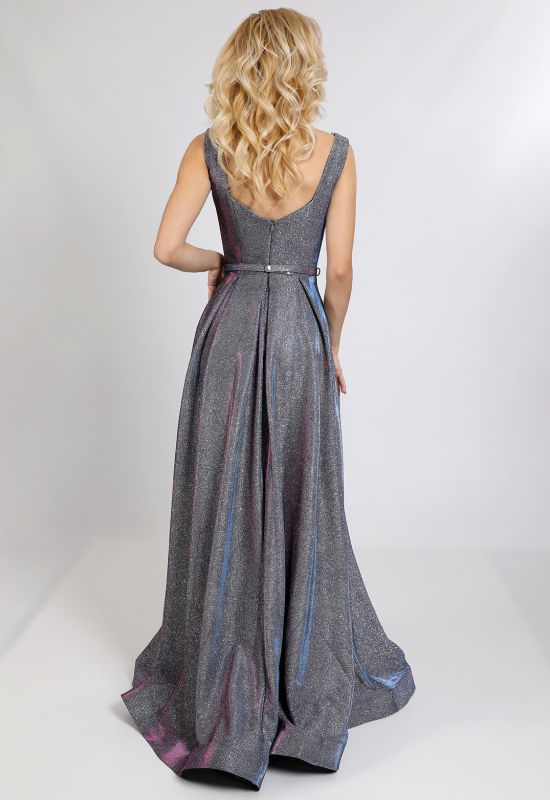 G 2282 2 Платье вечернее из сияющего люриксового трикотажа с V-образным вырезом (черный)