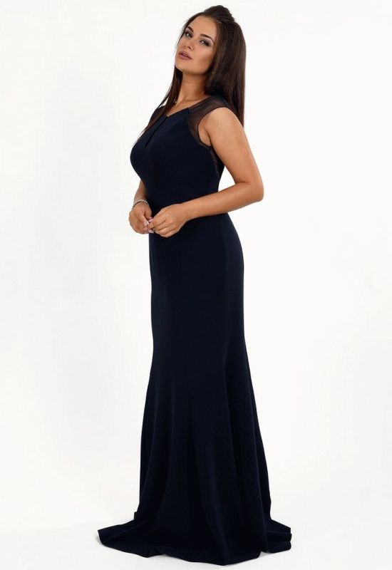 G 2286 Платье вечернее с юбкой-годе и поясом на талии (темно-синий)