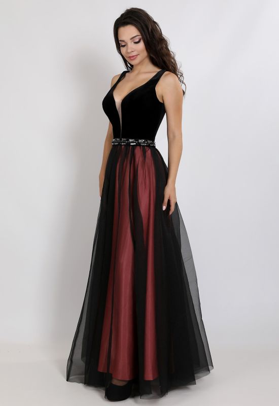 G 2305 1 Платье вечернее в виде бархатного лифа и двухслойной юбки из органзы и атласа (оранжевый)