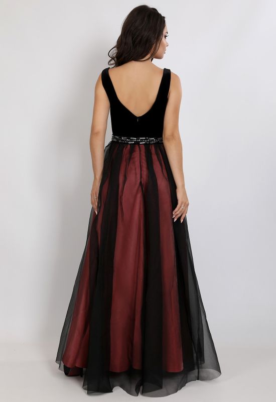 G 2305 1 Платье вечернее в виде бархатного лифа и двухслойной юбки из органзы и атласа (оранжевый)
