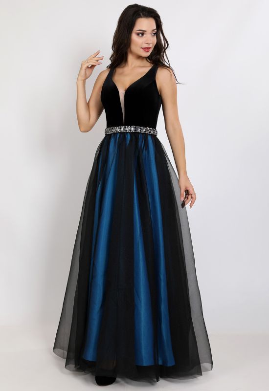 G 2305 1 Вечірня сукня у вигляді оксамитового ліфа та двошарової спідниці з органзи та атласу (чорний)