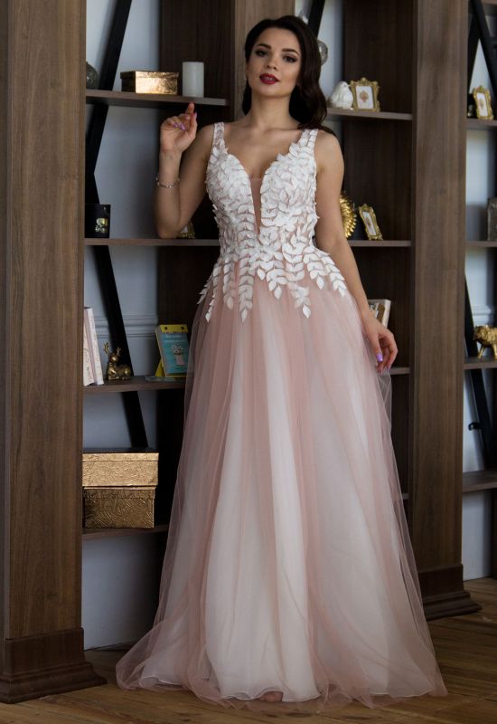 G 2309 Вечірня сукня з 3D-пелюстками вишитими вручну з декількох шарів легкої сітки (персиковий)