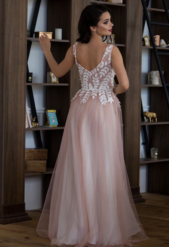 G 2309 Вечірня сукня з 3D-пелюстками вишитими вручну з декількох шарів легкої сітки (персиковий)