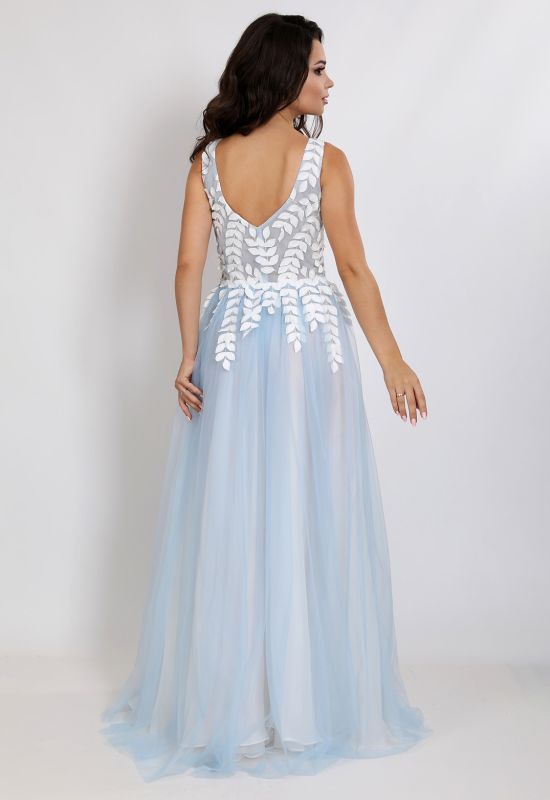 G 2309 Платье вечернее с 3D-лепестками вышитыми вручную из нескольких слоев легкой сетки (синий)