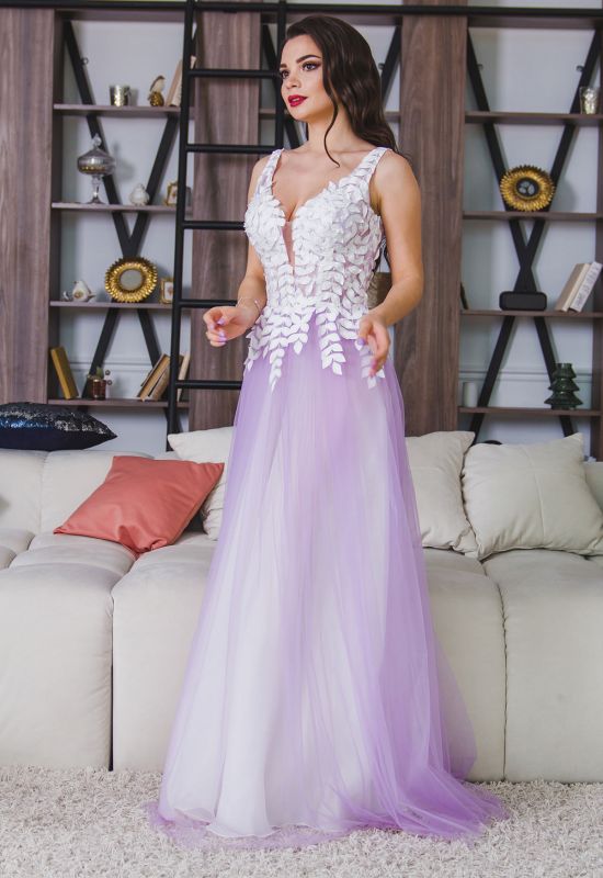 G 2309 Платье вечернее с 3D-лепестками вышитыми вручную из нескольких слоев легкой сетки (сиреневый)