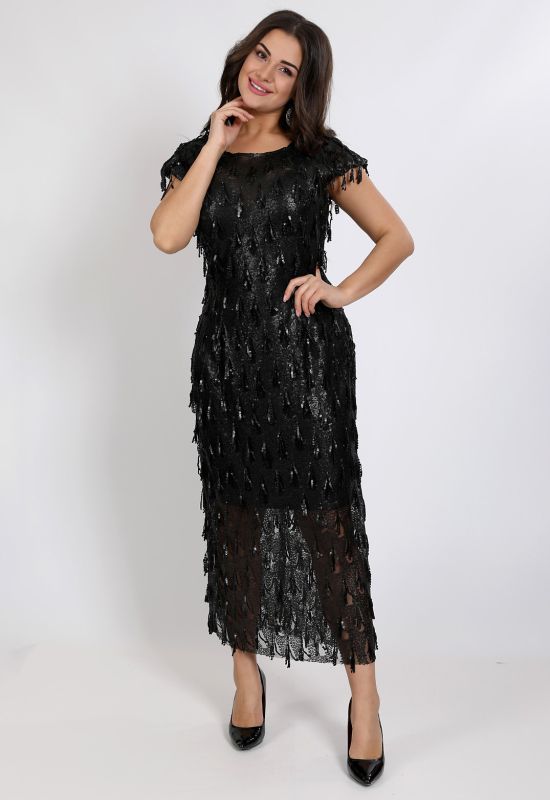 G 2315 A Платье вечернее из пайетки в виде бахромы (черный)