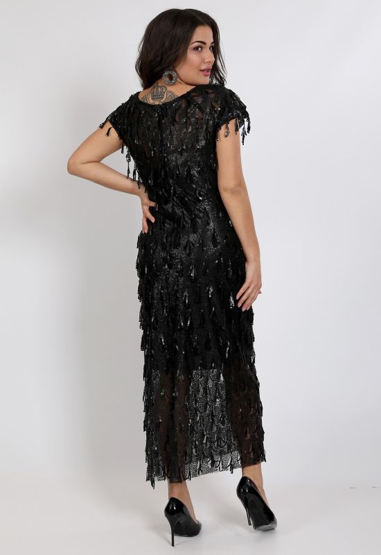 G 2315 A Платье вечернее из пайетки в виде бахромы (черный)