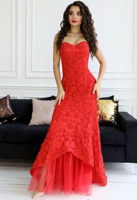 G 2322 Платье вечернее из шикарного кругового гипюра с фатиновой подкладкой (красный)