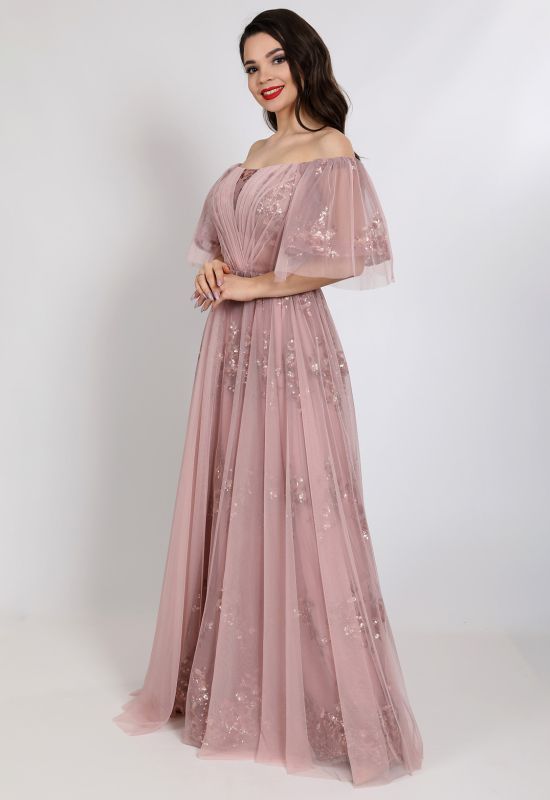 G 2328 Платье вечернее с узором из пайеток на сетке (розовый)