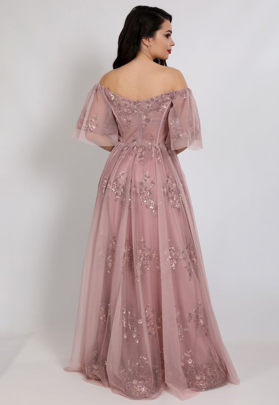 G 2328 Платье вечернее с узором из пайеток на сетке (розовый)