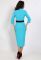 G 2345 Сукня ділова з гіпюровою вставкою та поясом (бірюзовий)