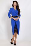 G 2345 Платье деловое с гипюровой вставкой и поясом (синий)