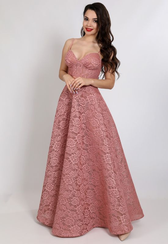 G 2349 Платье вечернее с мягким бюстом на брителях (розовый)