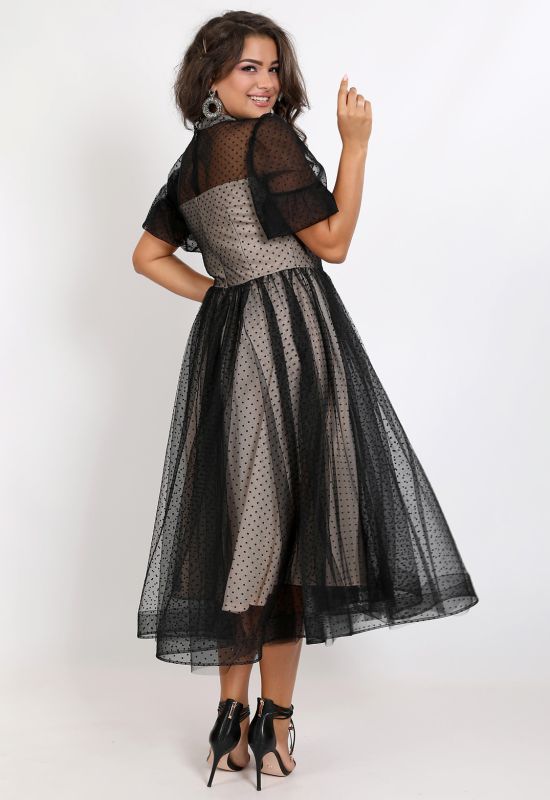 G 2353 Вечірнє плаття у французькому стилі в дрібну оксамитову мушку (чорний)