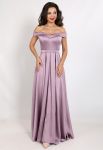 G 2355 Платье вечернее из мягкого атласа с расшитым поясом (сиреневый)