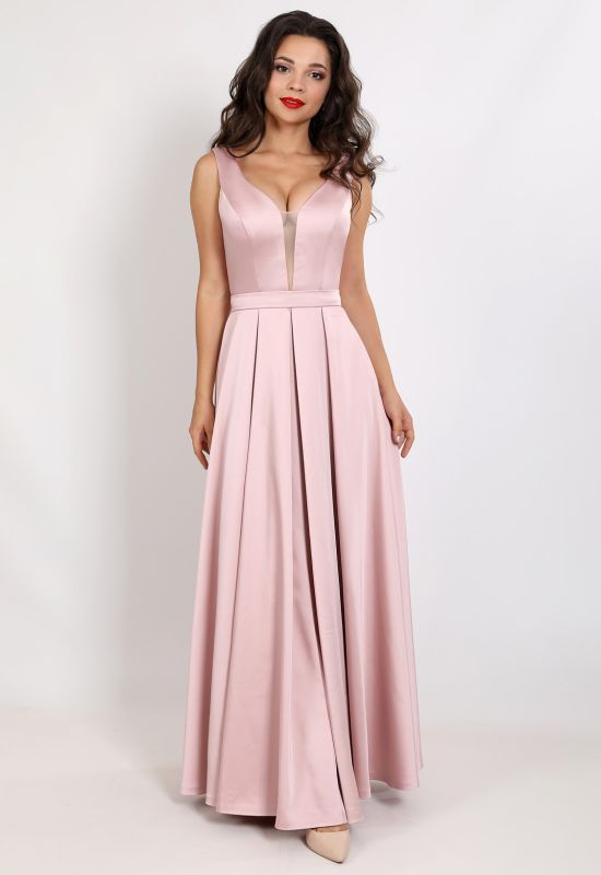 G 2367 Платье вечернее из мягкого атласа с V - образным вырезом (розовый)