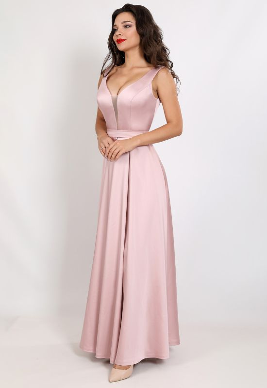 G 2367 Платье вечернее из мягкого атласа с V - образным вырезом (розовый)