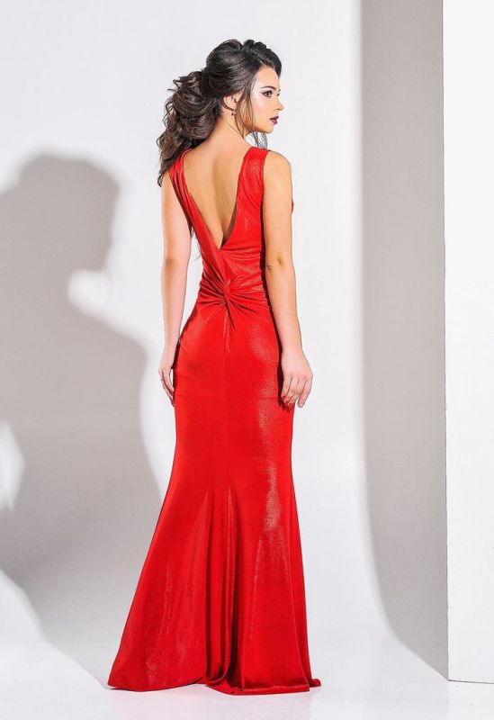 G 3021 Платье вечернее из ликры-хамелеона с разрезом (красный)