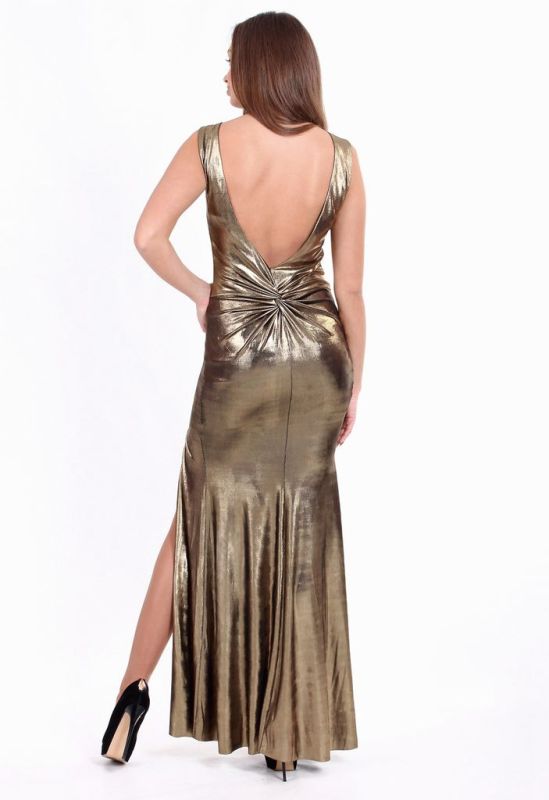 G 3021 Платье вечернее из ликры-хамелеона с разрезом (черный/золотой)