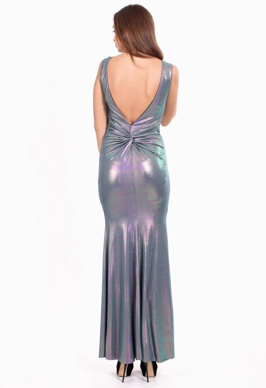 G 3021 Платье вечернее из ликры-хамелеона с разрезом (графитовый)