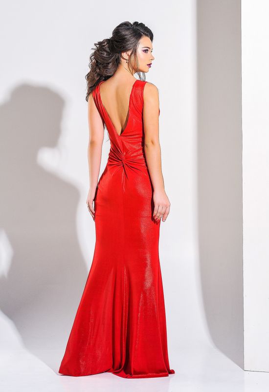 G 3021 С3 Платье вечернее из ликры-хамелеона с разрезом (красный)