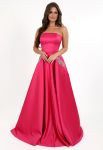 G 3023 Платье вечернее на корсете из атласа с вышитыми карманами (малиновый)