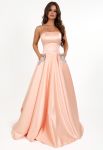 G 3023 Платье вечернее на корсете из атласа с вышитыми карманами (персиковый)