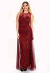 G 3028 Платье вечернее со съемной юбкой из сетки (бордовый)