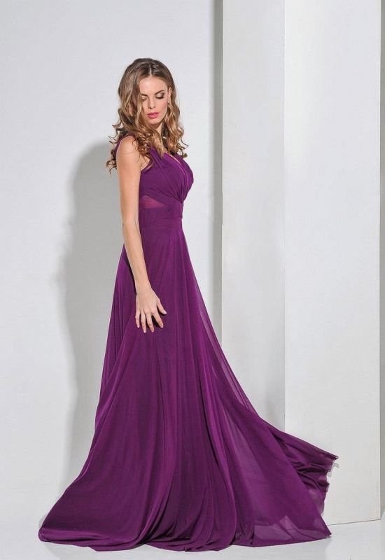 G 3057 Платье вечернее с просветом из евросетки на талии (фиолетовый)